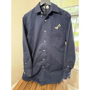 Disney Goofy Button Down Shirt Men’s M Blue Long Sleeve Luxury Twill 100% Cotton